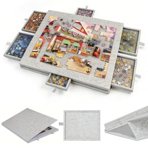 Table de puzzle inclinable 1000 pièces en feutre gris avec 6 tiroirs de tri