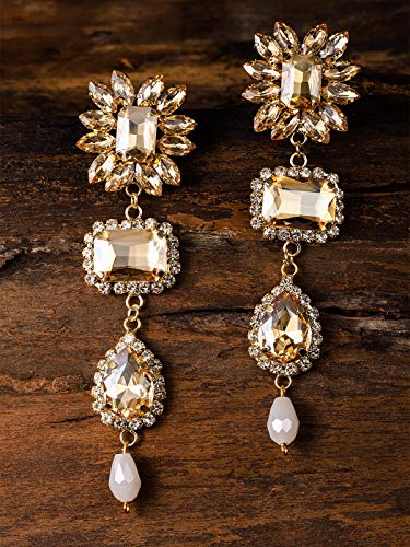 Tone Crystal Shine Stone Studded Dangle Drop Earring ZPFK8170