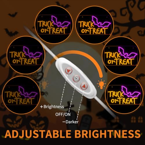 Image of MissAudrey Trick or Treat Neon Sign for Wall Window Decor, 15 * 8.7in Halloween Party Hanging Bat Neon Sign,USB Powered Dimmable Halloween Sign Decorations for Home Bar Salon Coffee Stores Porch