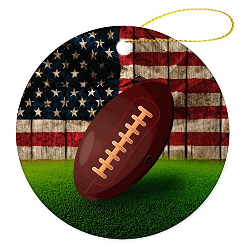 Football Usa Flag Christmas Ornament Round Souvenir Collection Crafts Porcelain 3 Inch Hanging Tree Decoration, Patriotic Funny Commemorative Xmas Ornaments & Gift #TOP30