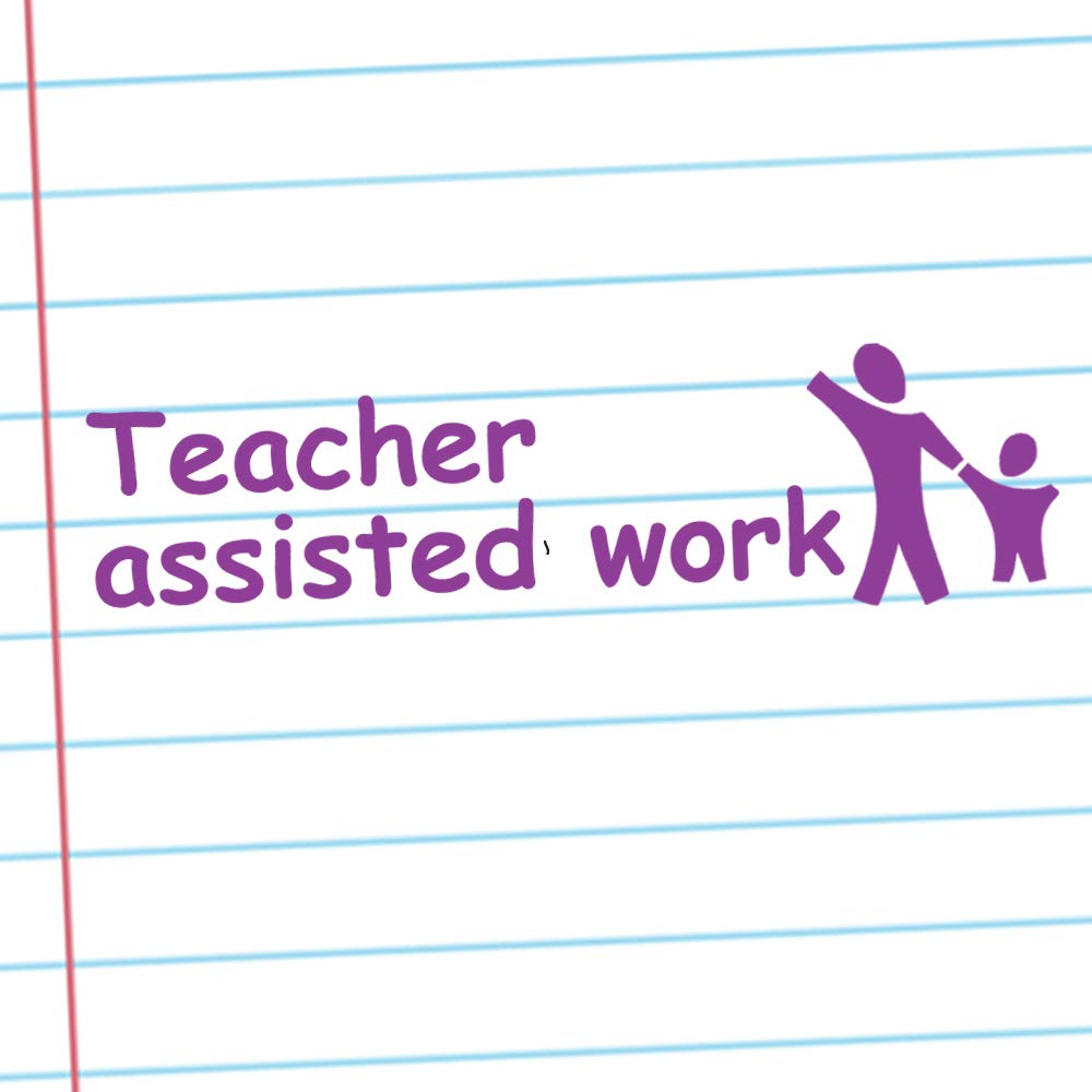 Classroom Capers Teacher Assisted Work Teacher Stamp. Self-Inking, 12X33mm Image, Stamper For Teacher Marking And Feedback. Violet Ink.