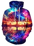 RAISEVERN Mens Womens Hoodies Galaxy Fleece Graphics Sweatshirts Fashion Tree of the Universe Pullover Cool Funny Novelty Hoody Warm Hooded with Pocket