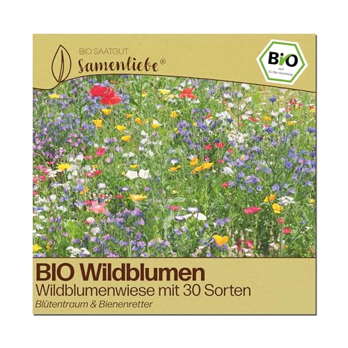 Samenliebe BIO Wildblumen Samen | Wildblumenwiese mit 30 Sorten - bunte Bienenweide - samenfestes BIO Saatgut