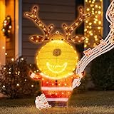 DELICHTER Beleuchtet Rentier Aussen mit 146 Warmweißen LEDs Stehende Weihnachtsdeko mit Musik und Bewegungsmelder Weihnachten Hirsch für Rasen Veranda Garten Aussen Innen 80cm