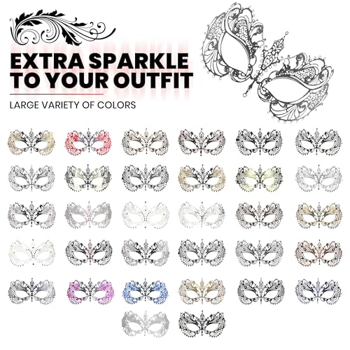 Image of Masquerade Mask for Women with Rhinestones - Elegant Metal Half Face Mask for Masquerade Parties, Mardi Gras, & Themed Events