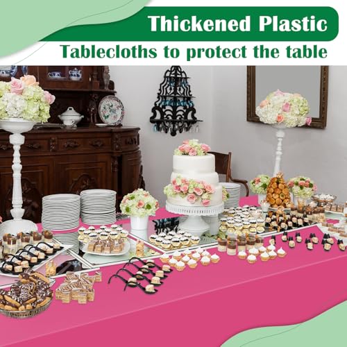 Image of Hot Pink 14 Pack 54 x 108 Inch Plastic Tablecloths, Disposable Rectangle Plastic Tablecloth, Party Table Cover Plastic Table Cloth
