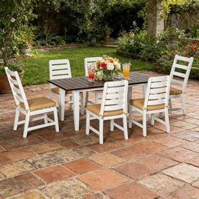 Hassyee 7 Pieces Aluminum Dining Set with Dining Table and Removable Cushions for Poolside, Garden, Deck, Outdoor Furniture Set with Umbrella Hole for Balcony, Lawn