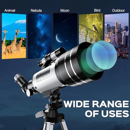 Image of Astronomical Astronomical Telescope 150X High-Powered,Portable with 70mm Aperture (HD Refractor, Tripod, Phone Adapter, and Wireless Remote) Ideal for Stargazing and Space Exploration