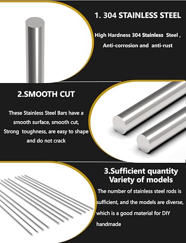 Lyrlidr 12 Stück 3mm x 300mm Edelstahlstäbe 304 Edelstahl Vollrundstab, Metallschaft, Edelstahl glatte Stangen für Industrie, Metallbearbeitung Hobbys und Heimwerken (12, 3x300mm)