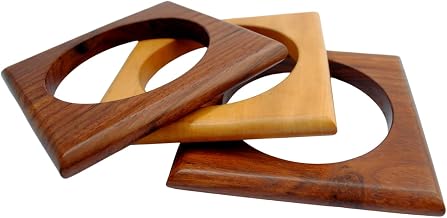 Pure Hands Mondo Chatter - Wooden Bracelets, Handmade Set of 3 Square Saffron and Sissoo Wood Bangles for Women (African Wooden Jewelry)