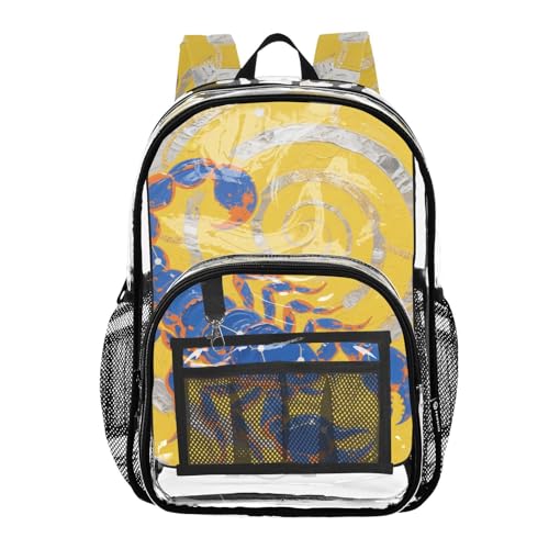 Scorpio Acrylic Painting Style Blue Yellow Backpack Clear For School Clear Book Bag For Teens Transparent Heavy Duty Backpacks