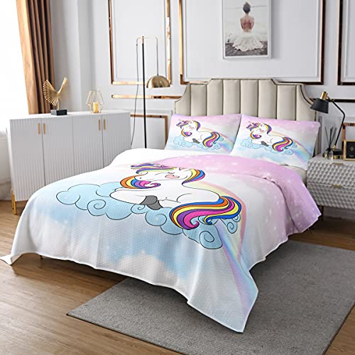 Colcha de Unicornio Galaxia de Unicornio arcoíris niños niñas,Juego de edredón Exterior de Colores de Cuentos de Hadas,colección de Ropa de Cama Individual de 2 Piezas