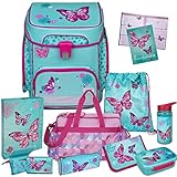 Butterfly - Schmetterling - SCOOLI Undercover EasyFit Schulranzen-Set 11tlg. mit Sporttasche, BROTDOSE, TRINKFLASCHE, GELDBÖRSE und HEFTBOX A4 - HAUSAUFGABENHEFT GRATIS DAZU