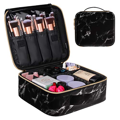 MONSTINA Travel Makeup Bag Organizer,Marble Cosmetic Case Portable Makeup Train Case Professional Makeup Artist Bag with Adjustable Compartment for Cosmetics and Nail Tools
