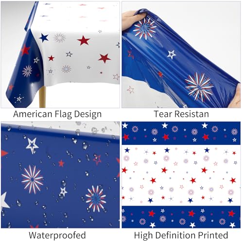 Image of 2 Pack Patriotic Tablecloth Decorations for 4th of July Independence Day, American Flag Plastic Disposable Rectangle Memorial Day Table Cover for Patriotic Themed Party Supplies, 54 x 108 Inch