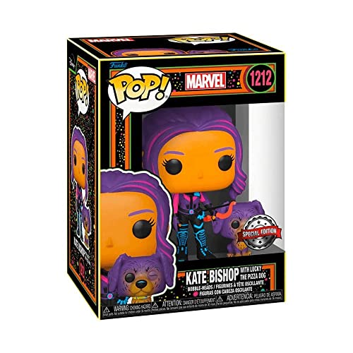 Funko POP! & Buddy: Marvel - Hawkeye - Kate Bishop Con Lucky The Pizza Dog - (Blacklight) - Ms. Marvel - Figuras Miniaturas Coleccionables Para Exhibición - Idea De Regalo - Mercancía Oficial