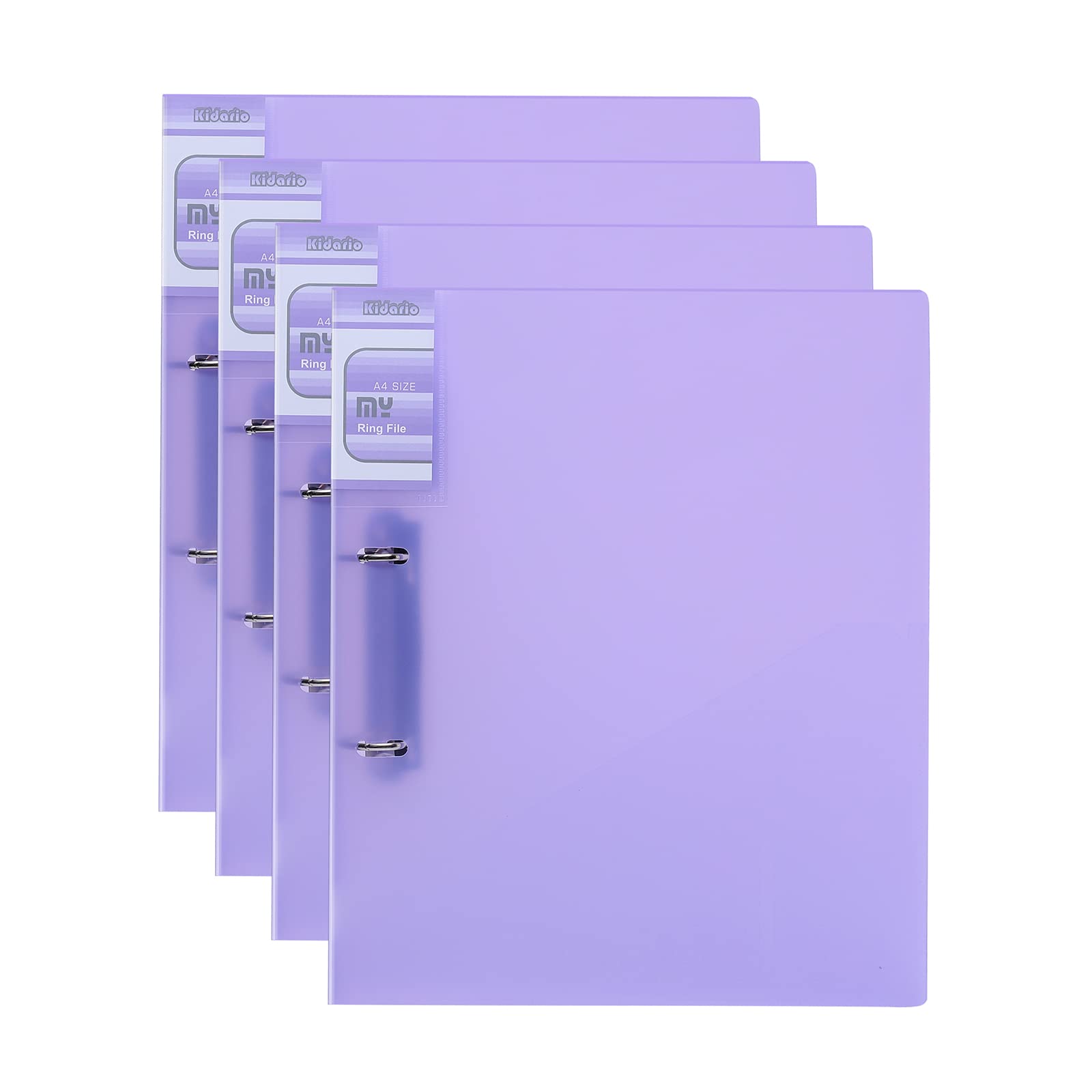 Ring Binder 4 Pack, 2 D-Ring Binder, A4, 38mm Spine, Ring Binders Folders for Document Organisation, Translucent Matte, Purple
