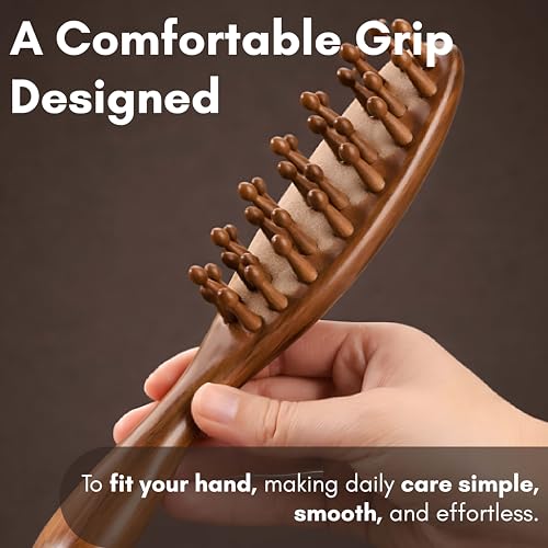 Image of Beaute Secrets Wooden Scalp Massager Hair Growth Brush | Sandalwood Head Massager & Stress Relief Comb | Anti-Dandruff Scalp Exfoliator | Gua Sha Massage Brush for Men & Women, Brown