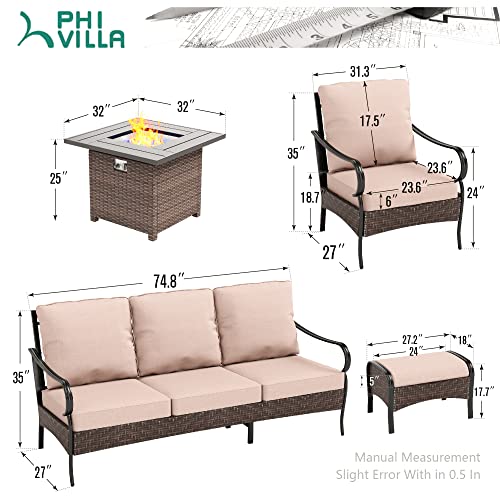 Phi Villa Extra Large Outdoor Patio Conversation Set, Heavy Duty Outdoor Furniture Set With Ottoman For 7, Oversize Couches For Porch & Backyard With 5.5" Thick Sofa Cushions And Fire Pit #TOP5