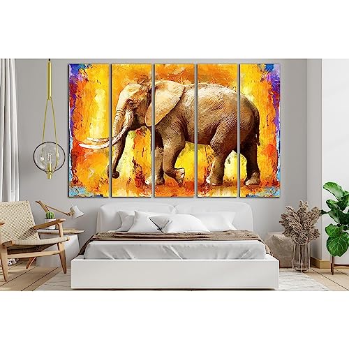 Cuadro de elefante ZELLART lienzo decorativo políptico 5 paneles para pared 115x75 cm