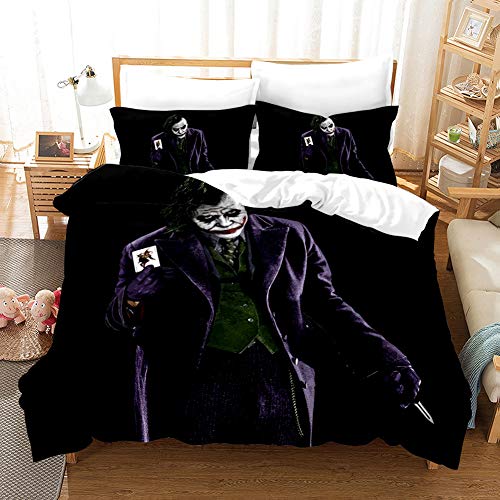 PTNQAZ Juego de funda de edredón 3D de película de terror Clown Series, juego de cama individual, doble, king y ropa de cama para adultos con fundas de almohada (king, negro)