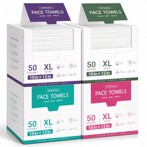 200 Count XL Disposable Face Towels, 10" x 12", Thick &amp; Soft, Wet &amp; Dry Use