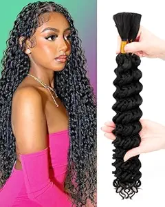 Deep Wave Bulk Braiding Hair Extensions-20 Inches 4 Bundles Natural Black Synthetic Curly Hair Bundle for Braiding,No Weft Braids for Human(20"-4 Bundles,1B#)