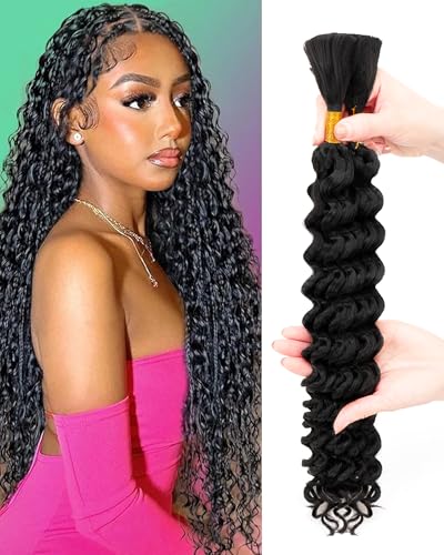 Deep Wave Bulk Braiding Hair Extensions-20 Inches 4 Bundles Natural Black Synthetic Curly Hair Bundle for Braiding,No Weft Braids for Human(20"-4 Bundles,1B#)