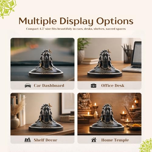 Estatua Adiyogi 4.5 Pulgadas para Auto en Resina Negra miniatura 3