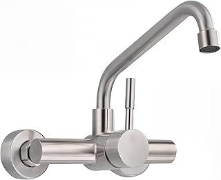Comprar Grifo Cocina en la Pared con 2 Modos, Grifería de Fregadero Giratorio a 360°, Mezclador Monomando de Acero Inoxidable 304, Aireador Extraíble, Agua Fría y Caliente, Cepillado