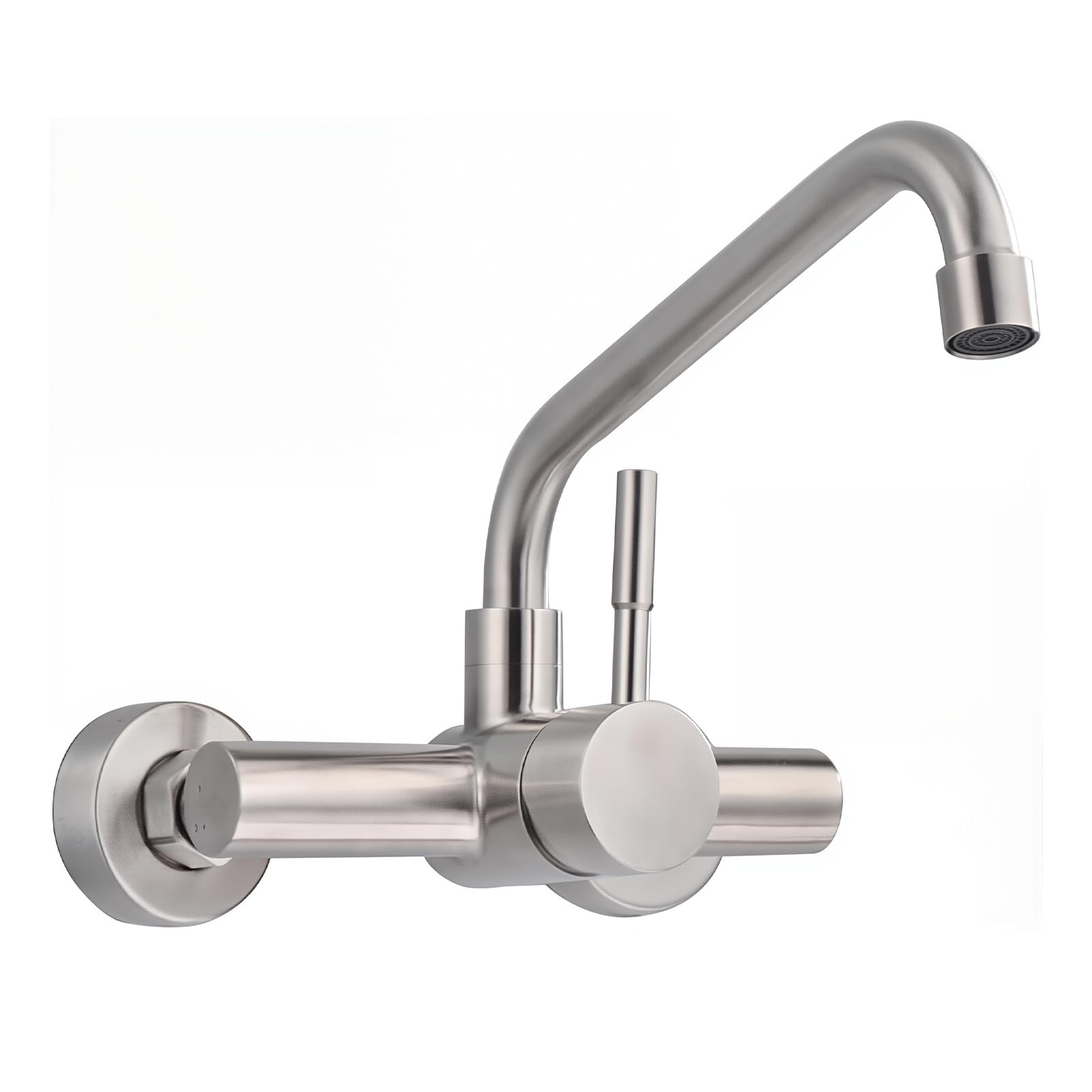 Grifo Cocina en la Pared con 2 Modos, Grifería de Fregadero Giratorio a 360​°, Mezclador Monomando de Acero Inoxidable 304, Aireador Extraíble, Agua Fría y Caliente, Cepillado