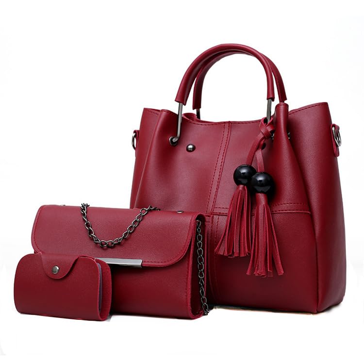 Sac à main en cuir synthétique rouge bordeaux : la collection trio aux finitions soignées