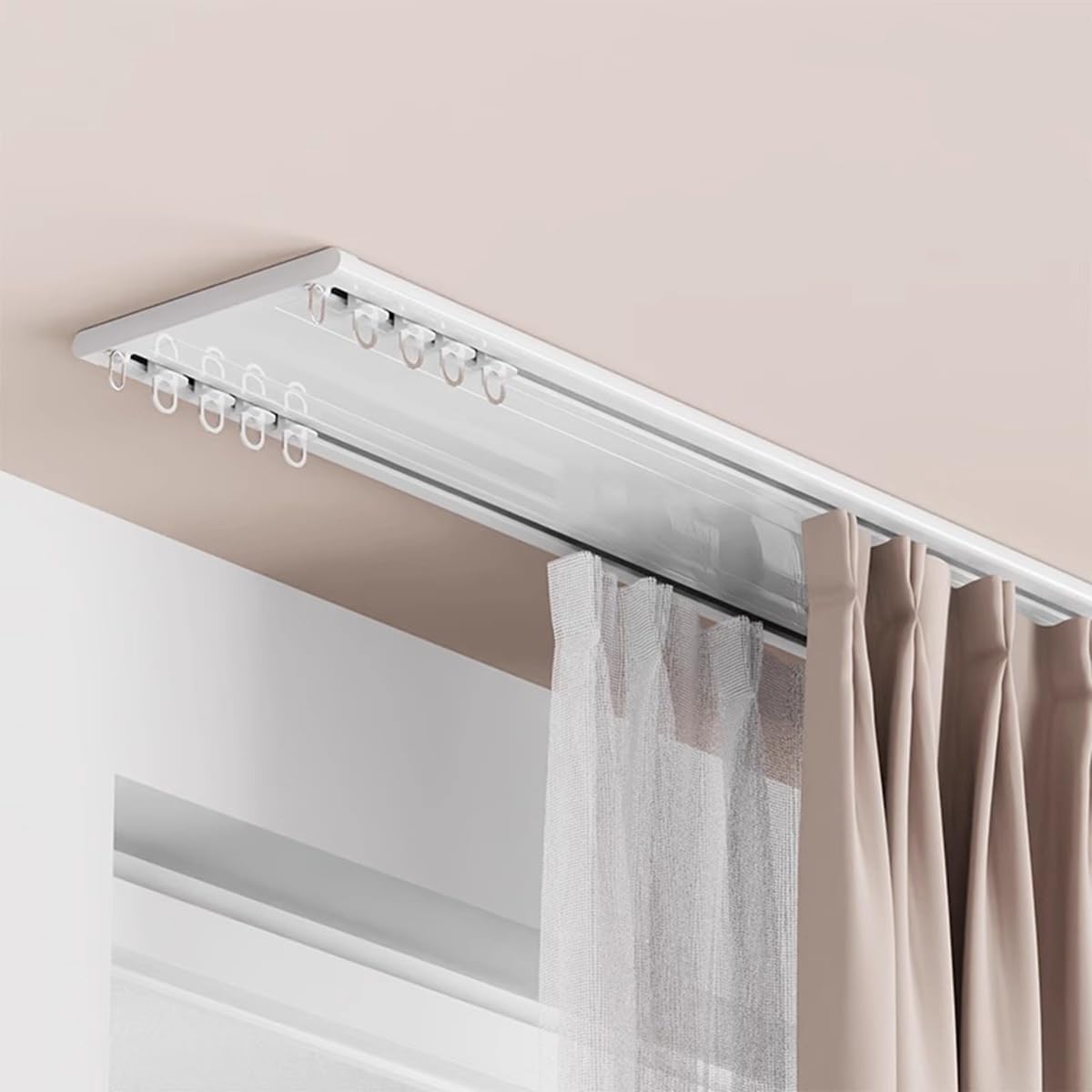 Binario Doppio Per Tende A Soffitto - Scorrevoli In Alluminio Bianco Per Interni - Foto 2