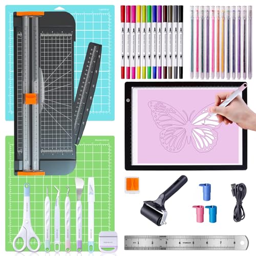Cutaswish The Essential Bundle for DIY Craft Projects Accessories Tool Set for Cutting Machine Craft Kit with Weeding Tools LED Light Pad Paper Cutter Cutting Mats Brayer Roller