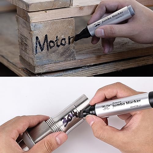 Image of Mr. Pen- Jumbo Permanent Markers, 4 Pack, Black, Chisel Tip | Wide Tip, Large, Thick Permanent Markers for Canvas, Posters Board, Fabric, Window, Glass, Wood, Waterproof, Quick Dry