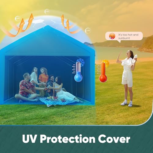 Image of ADVANCE OUTDOOR 10x20 ft Carport Replacement Top Cover w /Leg Cloth, Heavy Duty Waterproof & UV Protected, Easy Installation with Ball Bungees, Green, Roof Only