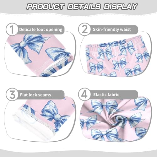 Girls Leggings Blue Bow Ribbons Pink Soft Toddler Leggings for Girls Kids Pants Size 4T-10T3