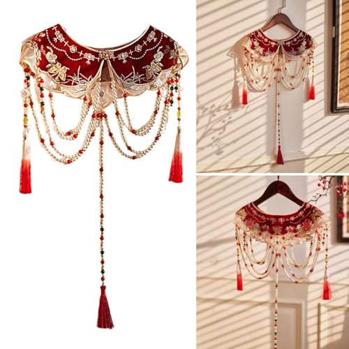 Chinese Embroidery Butterfly False Collar Pearls Chain Tassels Yunjian Shawl2