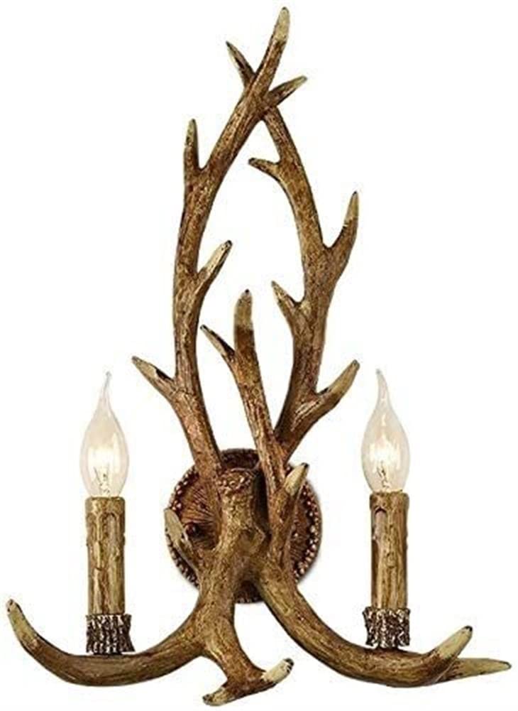 LYMSXAZOU Rustic Deer Horn Wall Mounted Lamp - American Country Candle Shaped Loft Lights, Personality Dual Antler Resin Fixture for Restaurant and Bar by