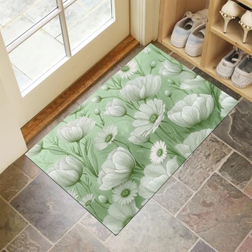 Tapis de salon fleurs fraîches antidérapant et lavable