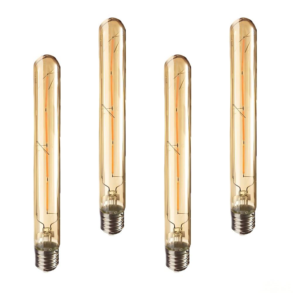Jiotouhu E27 Vintage Tubular Filament Light Bulb, T30 Edison Screw Bulb, 4W Equivalent to 40W, Amber 2700K, 400LM, Non-dimmable, 4-Pack