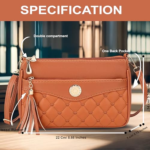 Image of SHAMRIZ Korean Style Quilted Sling Bag for Girls | Cute Heart Pattern Crossbody Purse with 3 Zipper Compartments | Fancy Tassel Side Bag for Party, Wedding & Gifts | Mini Slingbag /One Side Bag