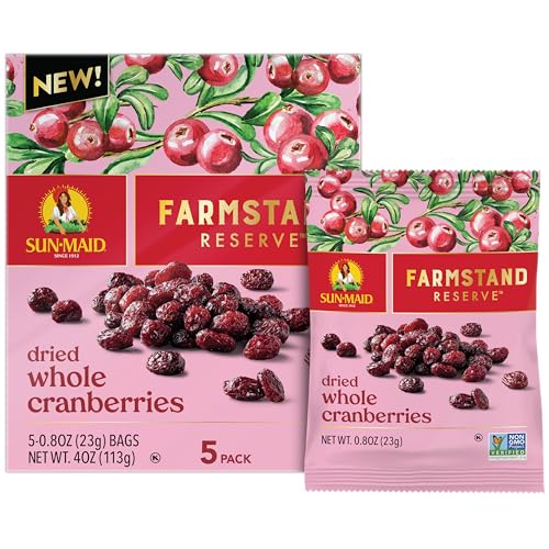 Image of Sun-Maid Farmstand Reserve Whole Dried Cranberries - (5 Pack) 0.8 oz Snack Bag - Dried Fruit Snack for Natural Sweeteners
