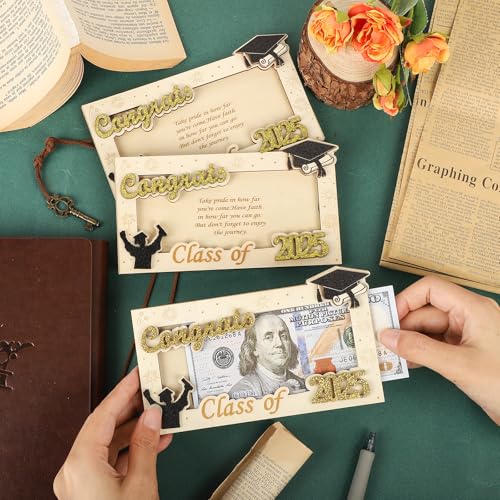 Image of 2025 Graduation Gifts Money Holder,3 Pcs Wooden Graduation Gifts Money Cards Envelope Wallet Gifts for Graduates, High School,Graduation Party Favor Supplies