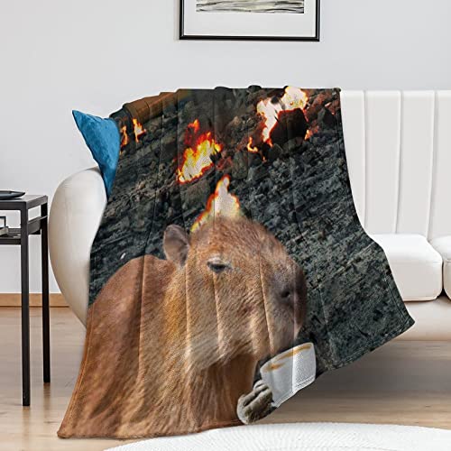 Capybara Sipping Coffee Blanket Gifts, 60"*80" Flannel Throw Blanket, Soft Warm Fuzzy Fluffy Plush Blankets For Girls Boys, Gifts For Capybara Lovers For Sofa Couch Bed Travel Room Decor #TOP5