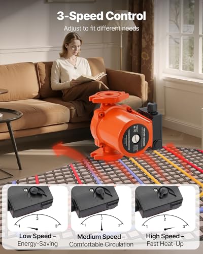 Image of VEVOR F-009-BF5-J Cast Iron Circulator Pump, 17 GPM, AC 120V 35 ft Hot Water Recirculating Circulation Pump, 3 /4-Inch Flange Connection, 3-Speed Adjustment, Quiet Operation, for Home Heating System