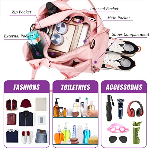 Gym Bag Womens, Yoga Mat Bag Sport Travel Bag with 2pcs Shoes Compartment, Waterproof Sports Gym Bag for Sport Travel Hiking (Purple) - Image 3