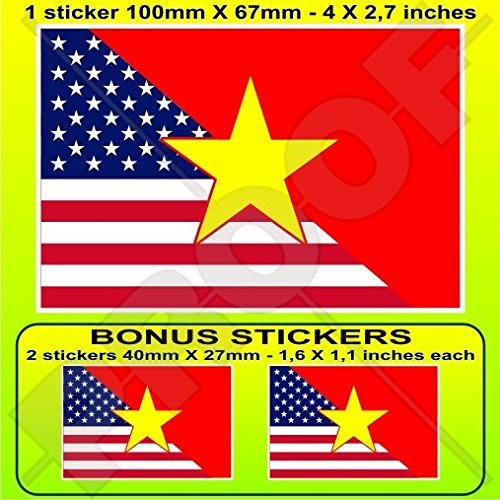 USA Vietnam Flag Bumper Stickers - 4-Pack 50mm Vinyl Decals Left-Right Design