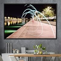 Framed Canvas Wall Art Light Exposure Colorful Industrial Lights Multicolor Neon Photography Places Portrait Realism - 16x24 inches