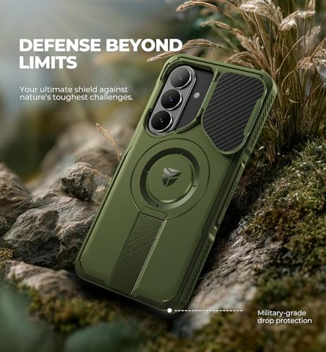 Image of Dexnor for Samsung Galaxy S26 Plus Case with Camera Cover & Adjustable Kickstand & Screen Protector, Compatible with MagSafe, Rugged Shockproof Bumper Cases Magnetic Protective Cover(2026),Army Green